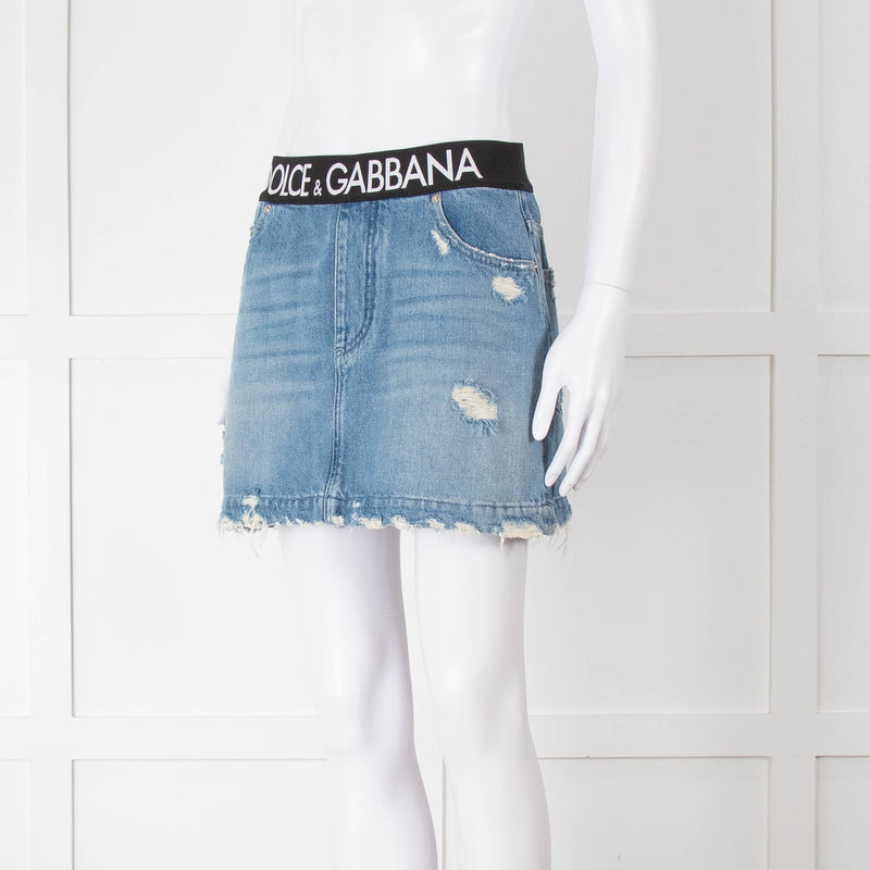 Dolce & Gabbana Blue Jeans Mini Skirt With Elastic Logo Waistband