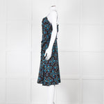 Altuzarra Black Blue Floral Frill Detail Sleeveless Dress