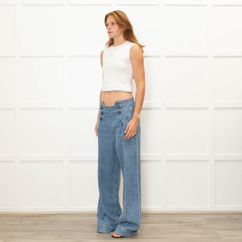 Seventy & Mochi Blue Jeans With Button Flap Front