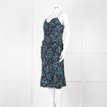 Altuzarra Black Blue Floral Frill Detail Sleeveless Dress