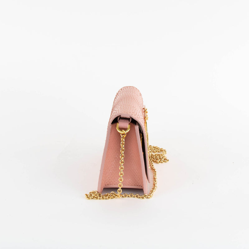 Sophie Hulme Salmon Pink Snake Micro Cocktail Stirrer Bag