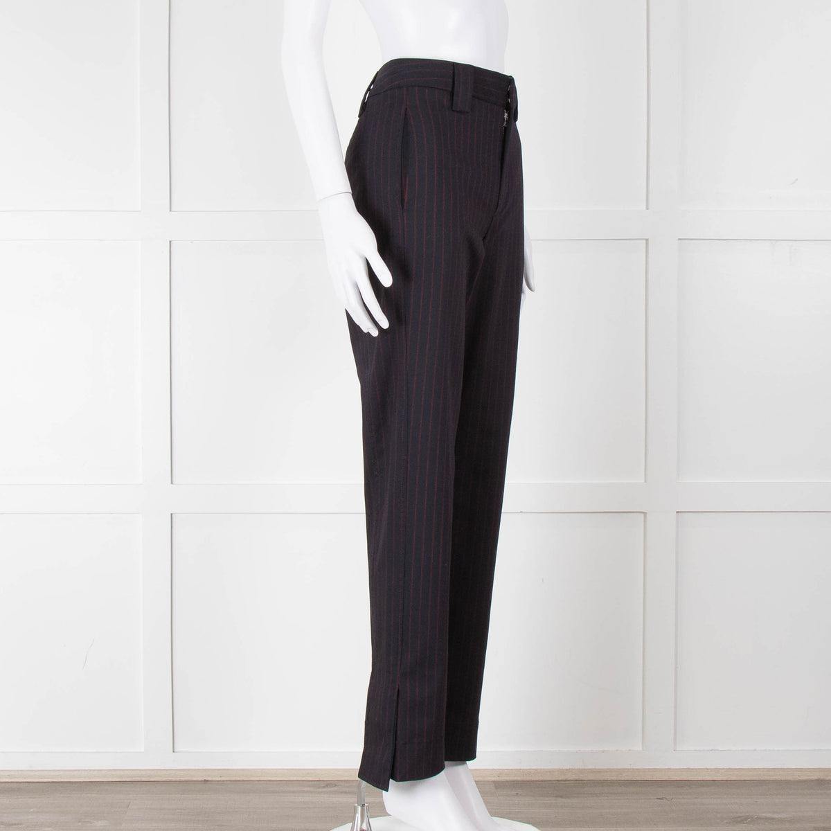 Ganni Navy Trousers With Red Pin Stripe