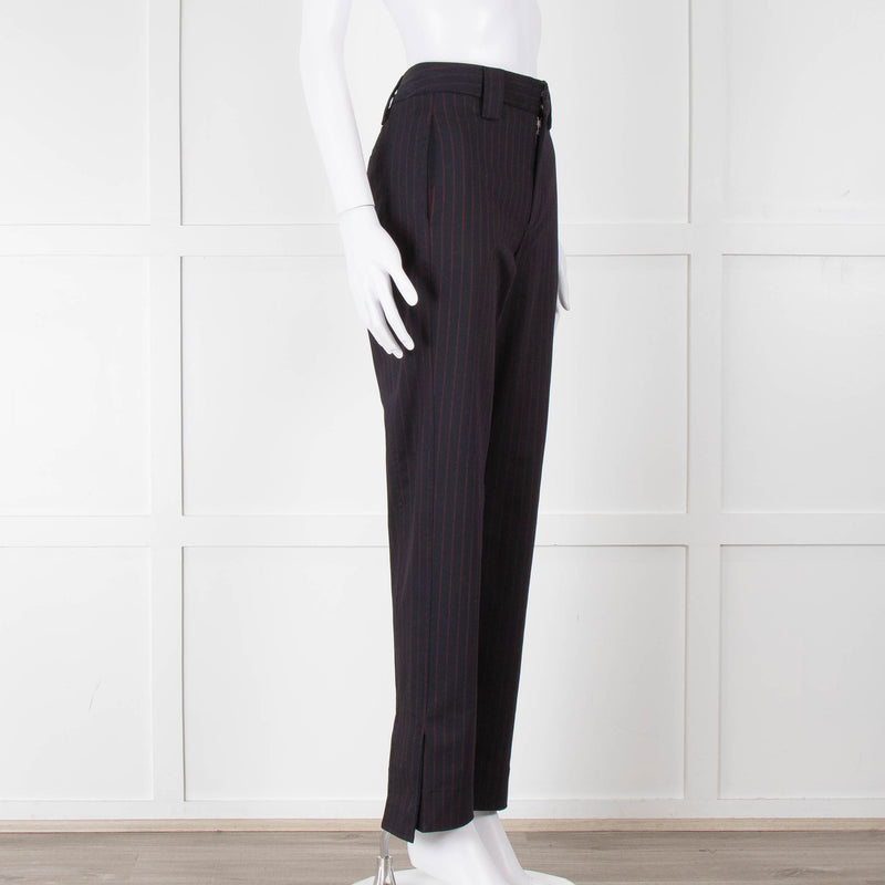 Ganni Navy Trousers With Red Pin Stripe