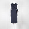 JW Anderson Navy Blue Cotton Sleeveless Wrap Dress