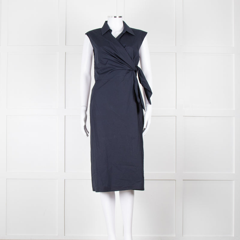 JW Anderson Navy Blue Cotton Sleeveless Wrap Dress