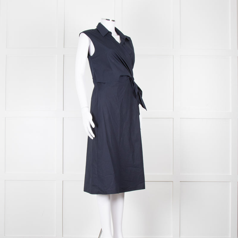 JW Anderson Navy Blue Cotton Sleeveless Wrap Dress
