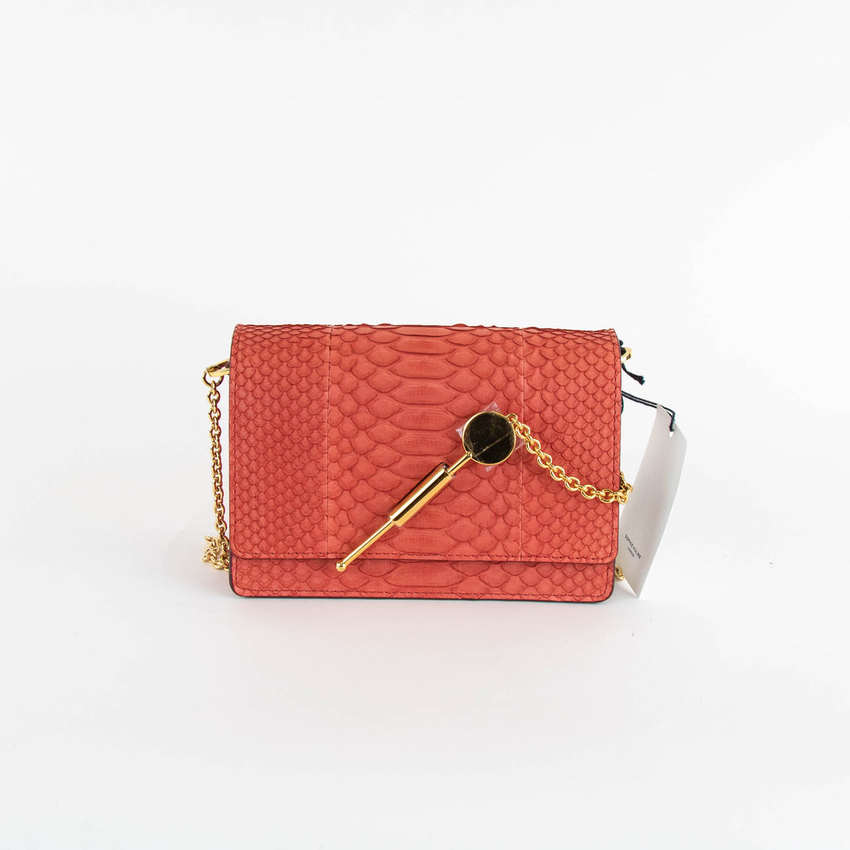 Sophie Hulme Coral Orange Snake Skin Cocktail Stirrer Bag
