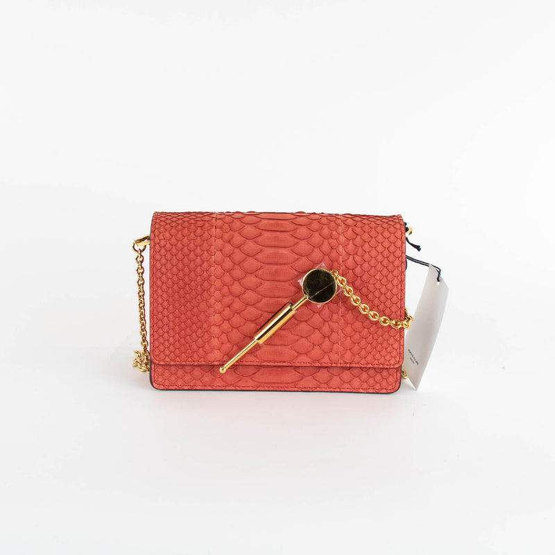 Sophie Hulme Coral Orange Snake Skin Cocktail Stirrer Bag