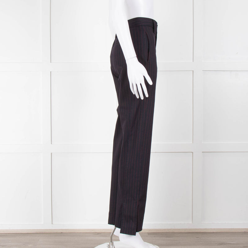 Ganni Navy Trousers With Red Pin Stripe