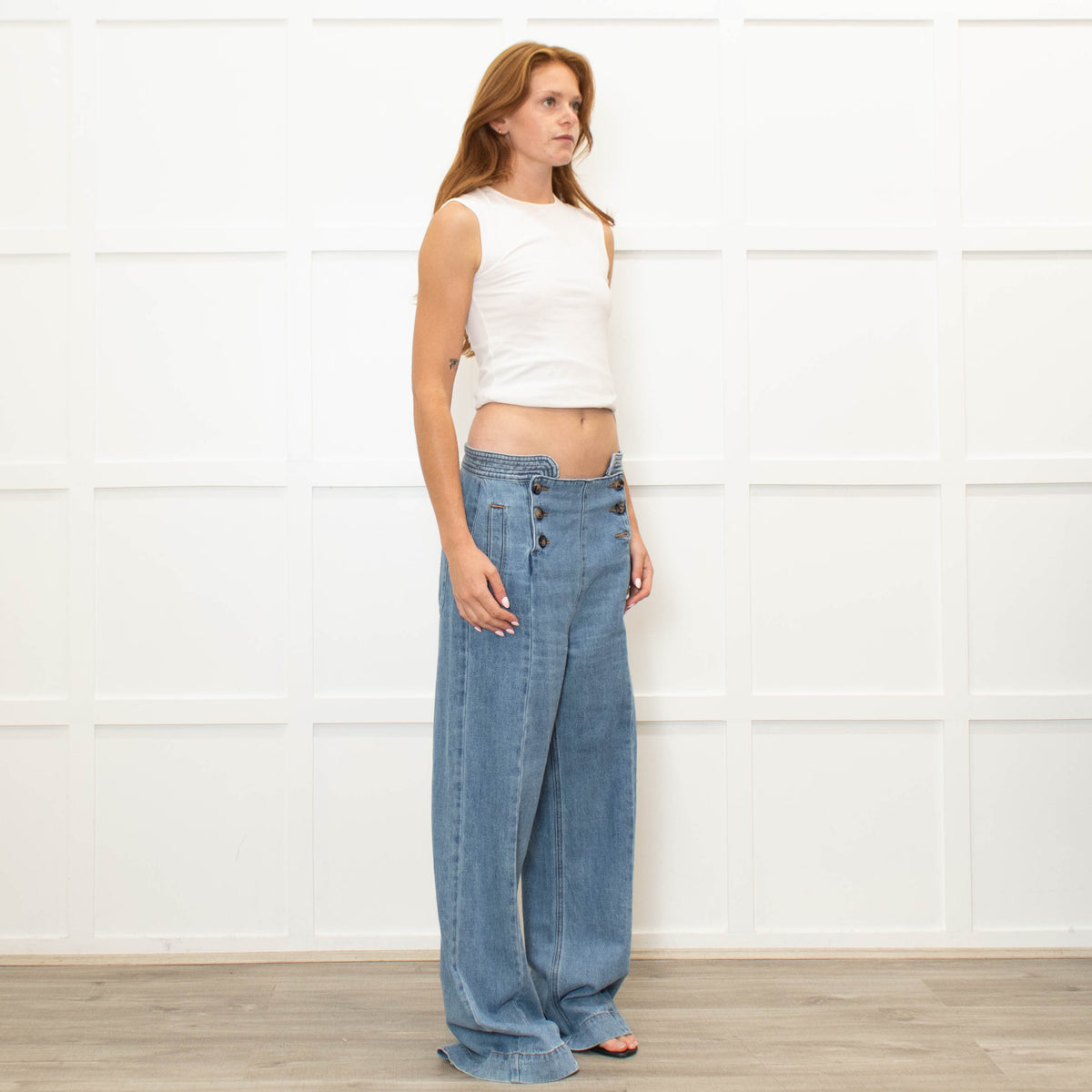 Seventy & Mochi Blue Jeans With Button Flap Front