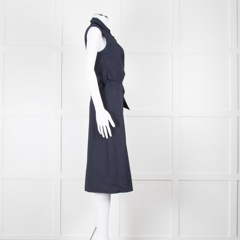 JW Anderson Navy Blue Cotton Sleeveless Wrap Dress