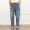 Re/Done Blue Wash Straight Leg Jeans With Distressed Hem