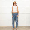 Re/Done Blue Wash Straight Leg Jeans With Distressed Hem