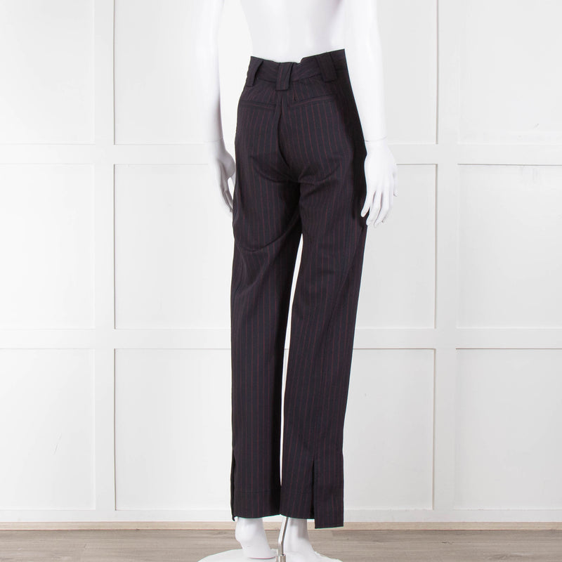 Ganni Navy Trousers With Red Pin Stripe