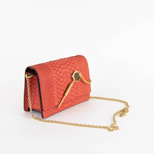 Sophie Hulme Coral Orange Snake Skin Cocktail Stirrer Bag