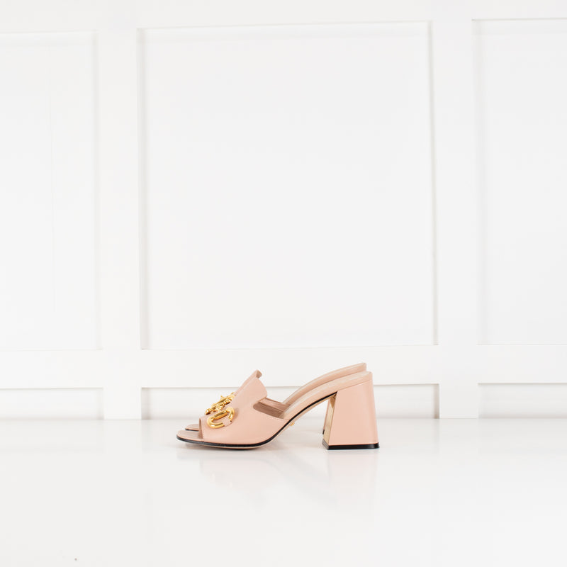 Gucci Blush Pink Leather Horsebit Mules