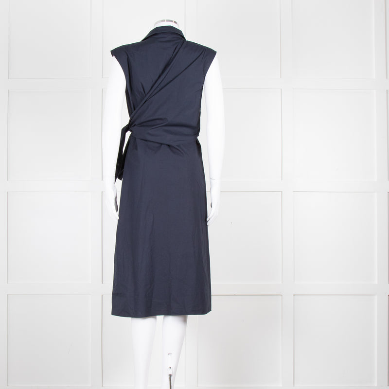JW Anderson Navy Blue Cotton Sleeveless Wrap Dress