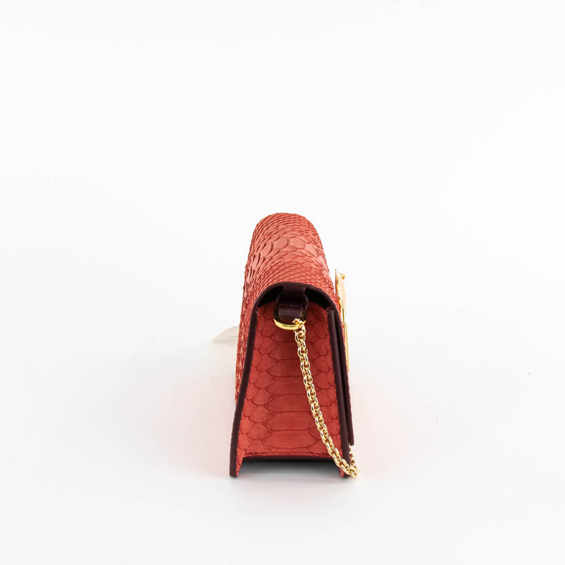 Sophie Hulme Coral Orange Snake Skin Cocktail Stirrer Bag