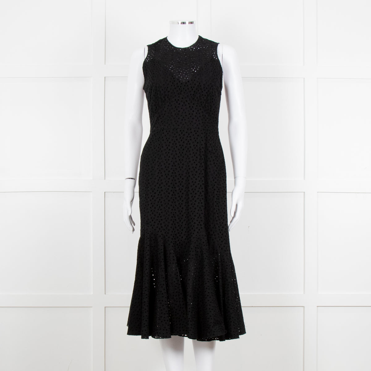 Raey Black Broderie Anglaise Sleeveless Fluted Hem Dress