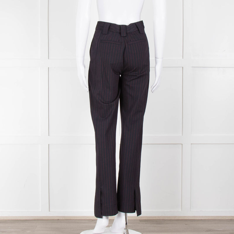 Ganni Navy Trousers With Red Pin Stripe