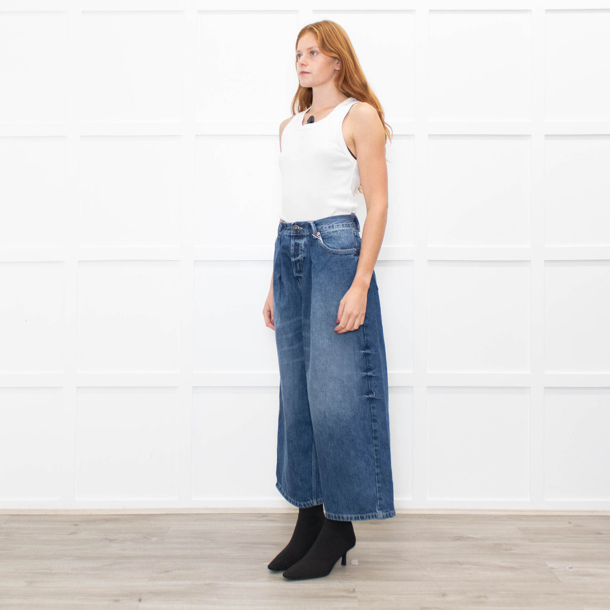 Raey Blue Pleated Waist Cropped Jeans