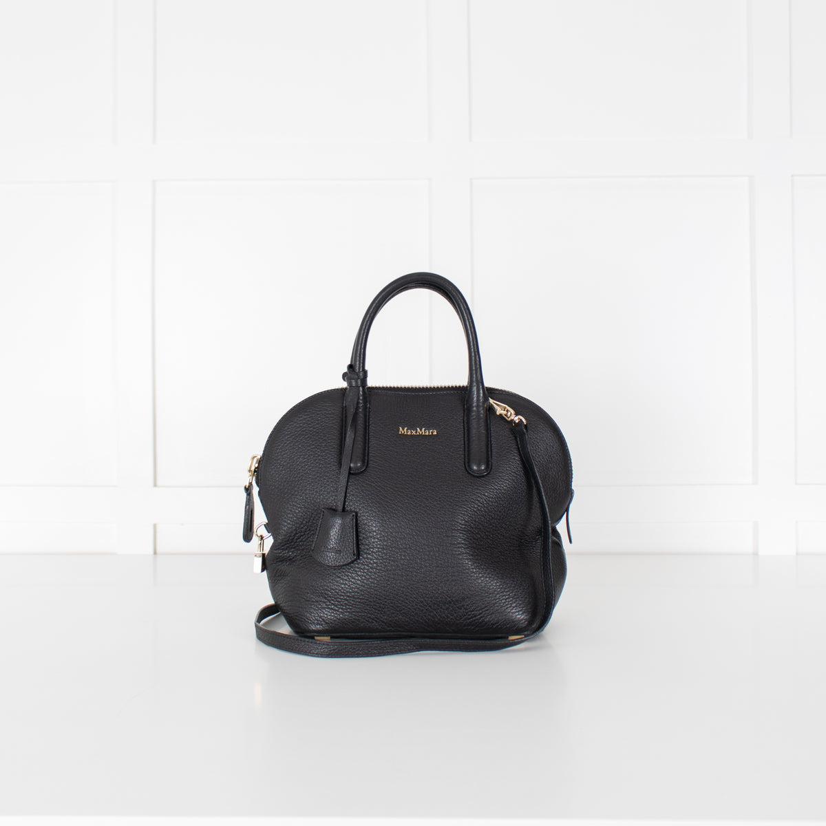 Max Mara Black Grainy Leather Shoulder Bag