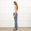 Re/Done Blue Wash Straight Leg Jeans With Distressed Hem