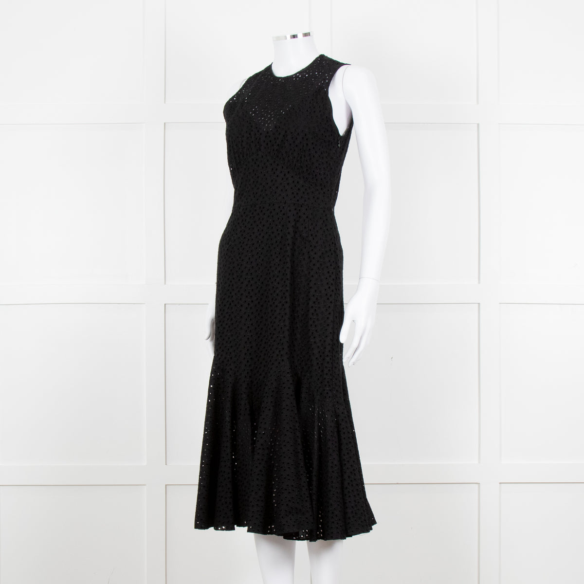 Raey Black Broderie Anglaise Sleeveless Fluted Hem Dress