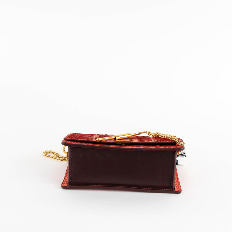Sophie Hulme Coral Orange Snake Skin Cocktail Stirrer Bag