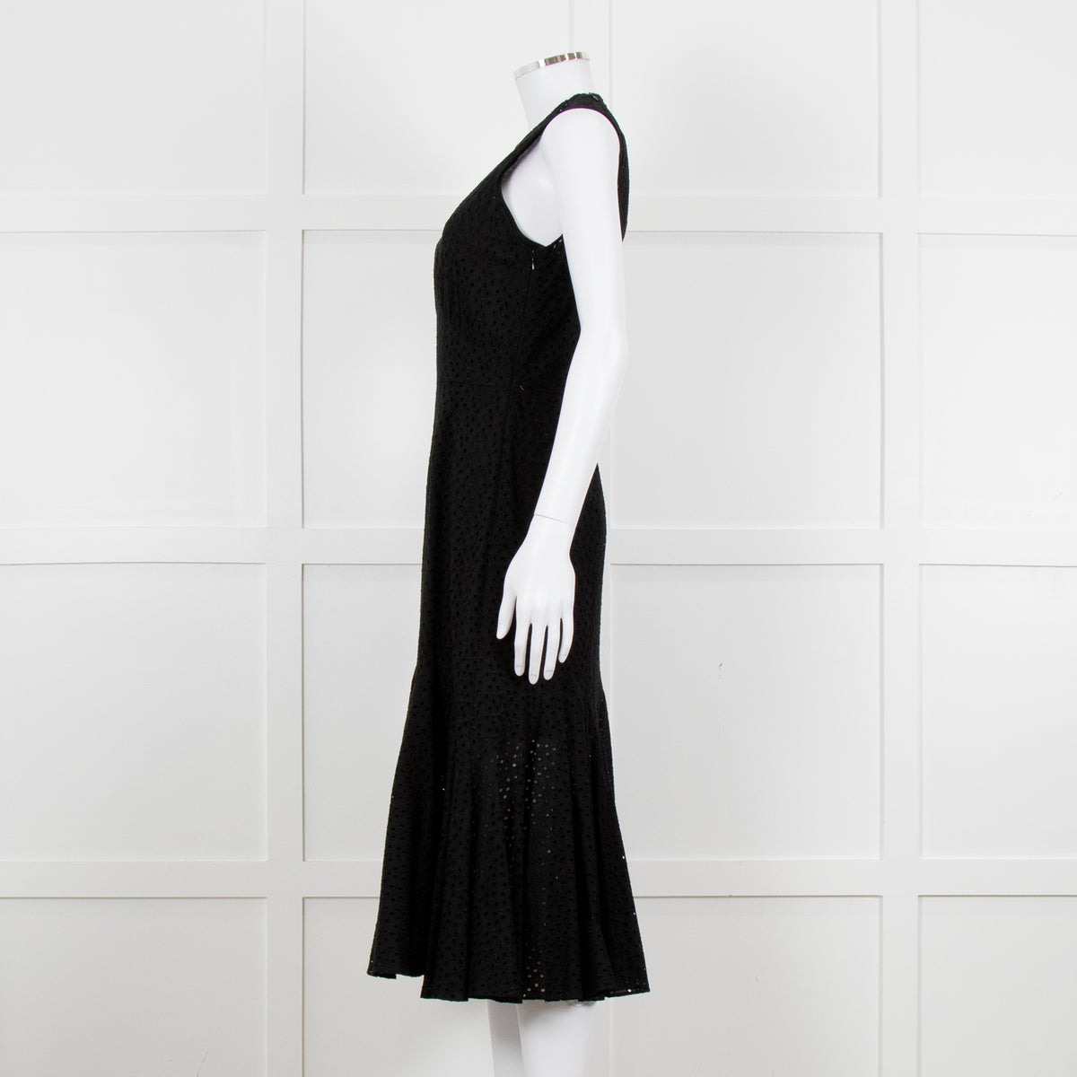 Raey Black Broderie Anglaise Sleeveless Fluted Hem Dress
