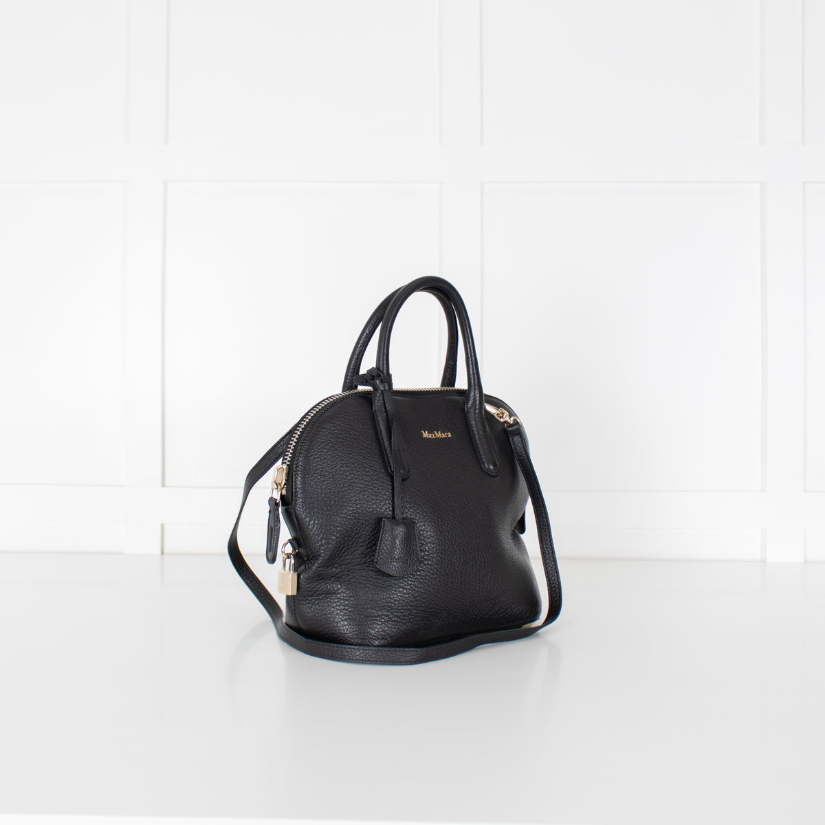 Max Mara Black Grainy Leather Shoulder Bag