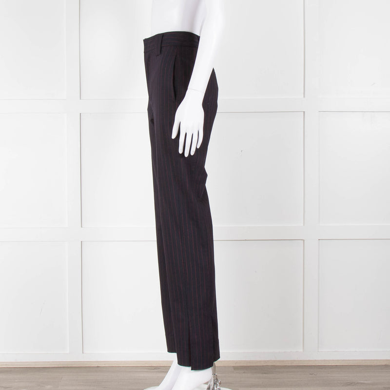 Ganni Navy Trousers With Red Pin Stripe