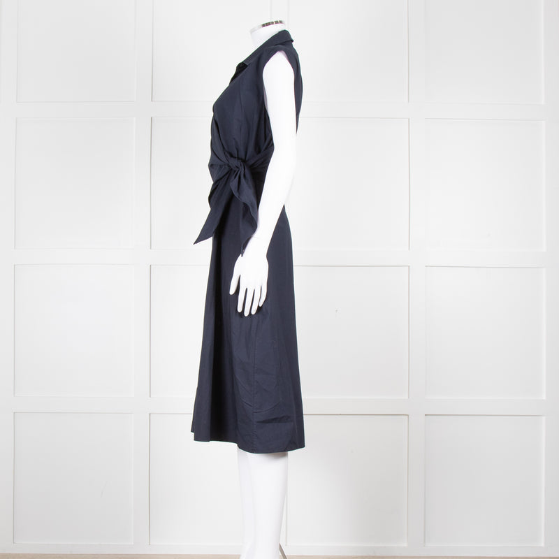 JW Anderson Navy Blue Cotton Sleeveless Wrap Dress
