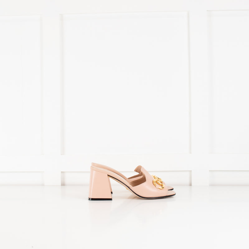 Gucci Blush Pink Leather Horsebit Mules