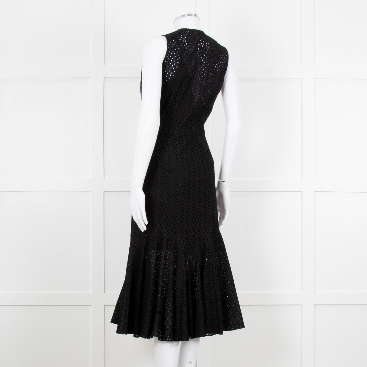 Raey Black Broderie Anglaise Sleeveless Fluted Hem Dress
