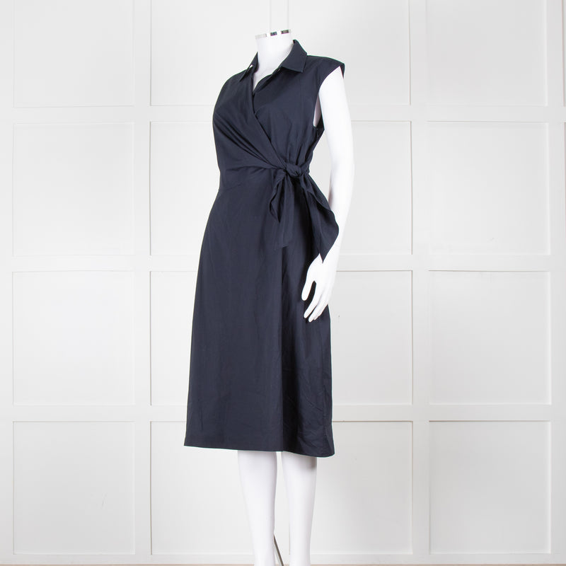 JW Anderson Navy Blue Cotton Sleeveless Wrap Dress