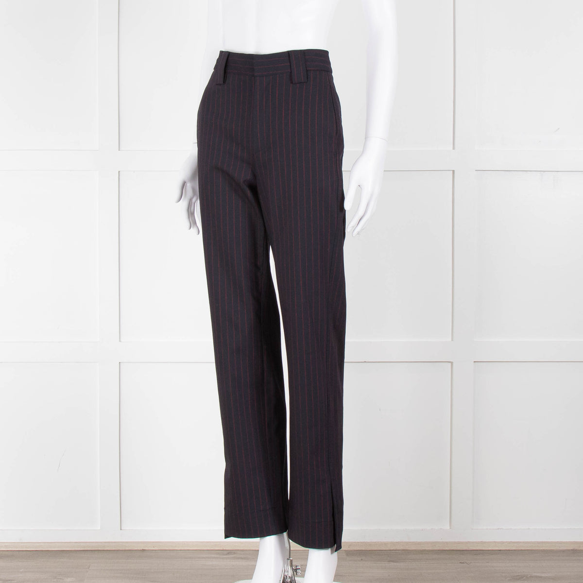 Ganni Navy Trousers With Red Pin Stripe
