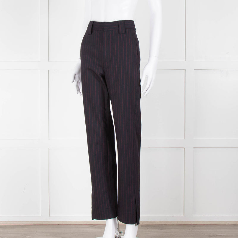 Ganni Navy Trousers With Red Pin Stripe