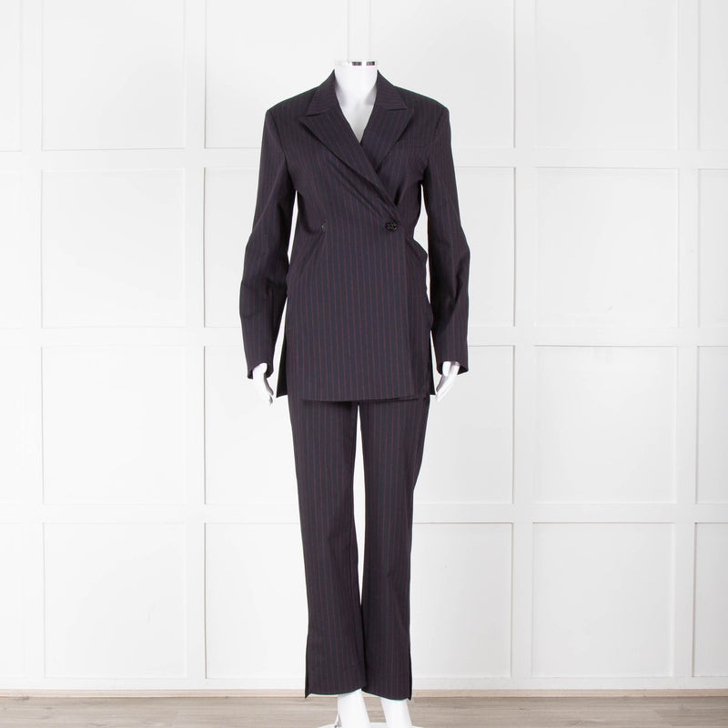Ganni Navy Trousers With Red Pin Stripe