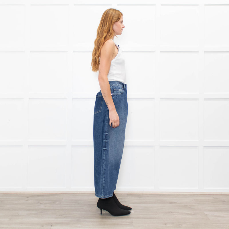 Raey Blue Pleated Waist Cropped Jeans