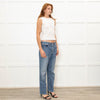 Re/Done Blue Wash Straight Leg Jeans With Distressed Hem