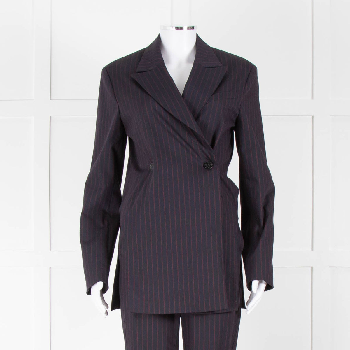 Ganni Navy Blazer With Red Pin Stripe