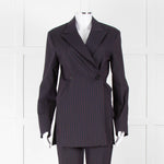 Ganni Navy Blazer With Red Pin Stripe