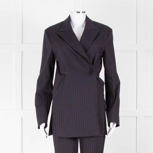Ganni Navy Blazer With Red Pin Stripe