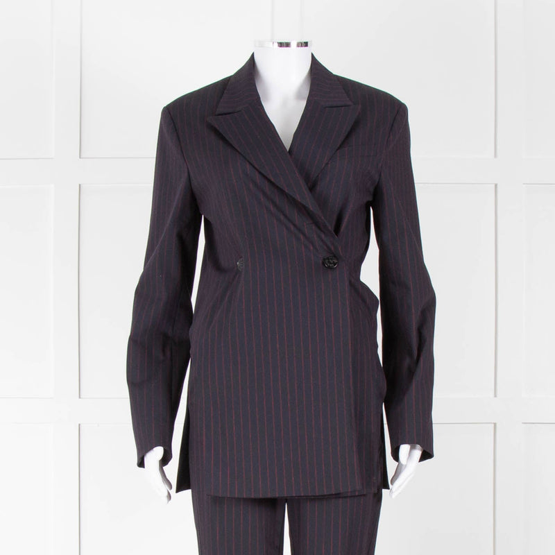 Ganni Navy Blazer With Red Pin Stripe