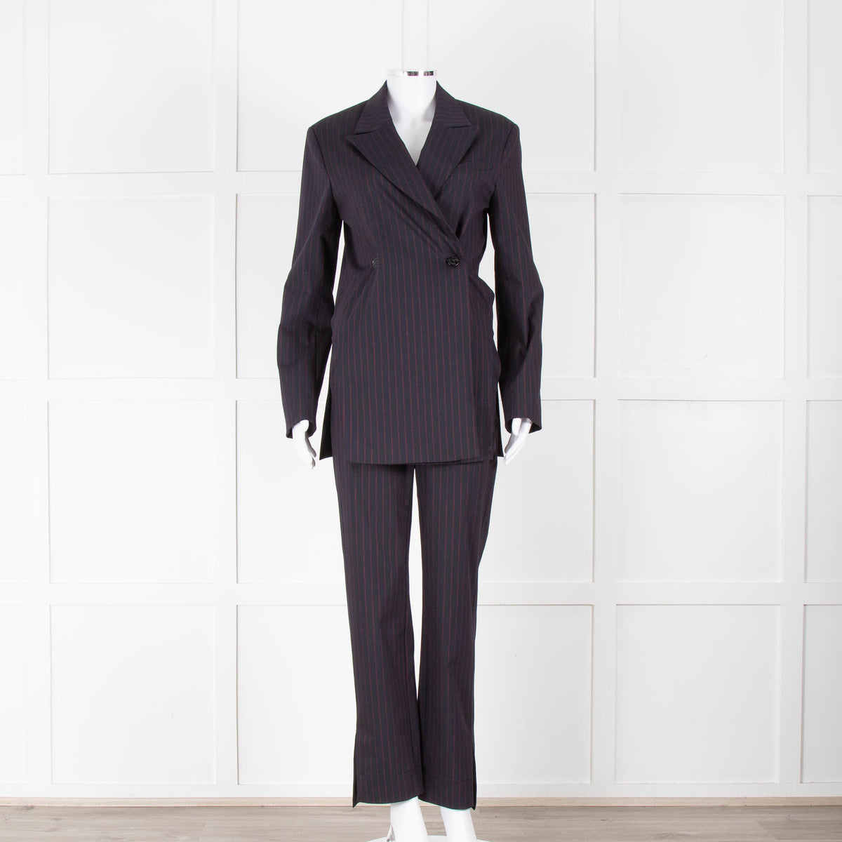 Ganni Navy Blazer With Red Pin Stripe