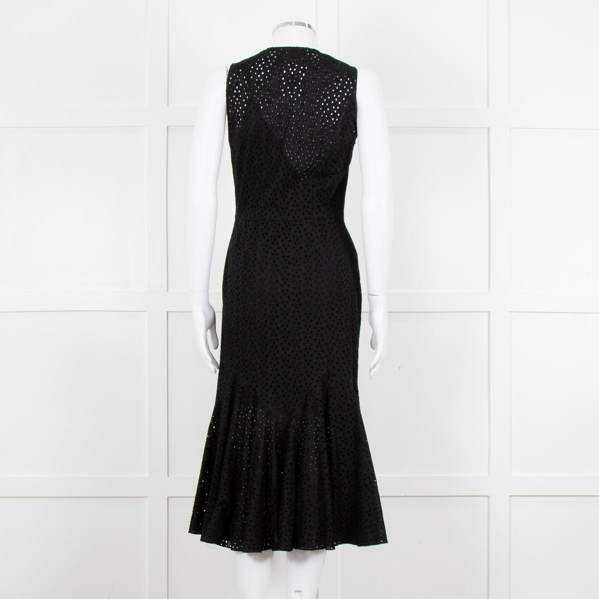 Raey Black Broderie Anglaise Sleeveless Fluted Hem Dress