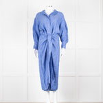 Wiggy Kit Blue White Textured Long Sleeve Cotton Maxi Dress
