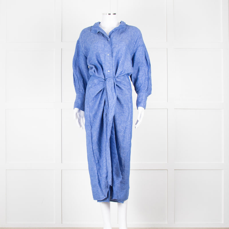 Wiggy Kit Blue White Textured Long Sleeve Cotton Maxi Dress