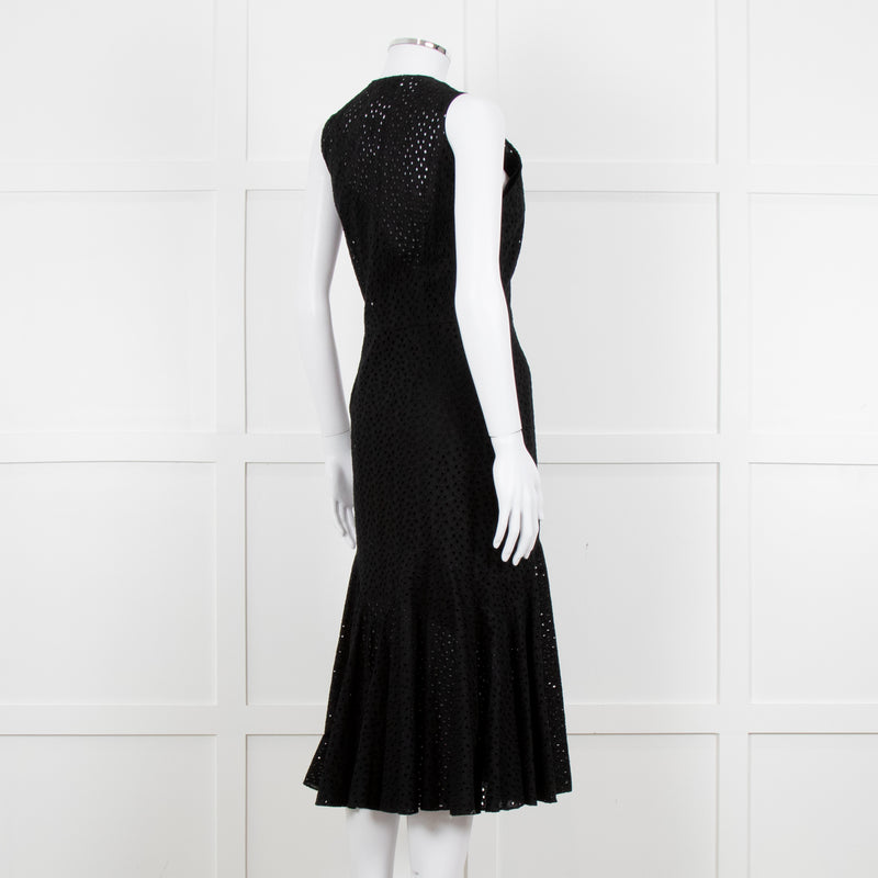 Raey Black Broderie Anglaise Sleeveless Fluted Hem Dress